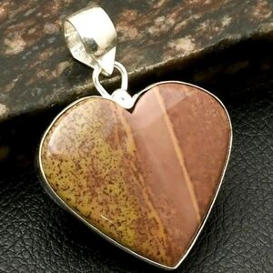 Picture Jasper Gemstone Handmade Heart Pendant Necklace